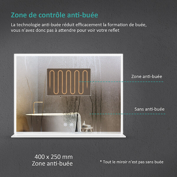 EMKE - EMKE LED Miroir lumineux salle de bain 80x60cm, Miroir avec étagère, Interrupteur Tactile, Lumière Blanche Froide - large