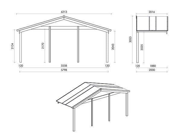 ALTANKA - Abri de jardin en bois - 6x5 m + terrasse avec balustrade et avant-toit en bois - 42 m2 - DOM747+DOM553+DOM555+POD04 - large