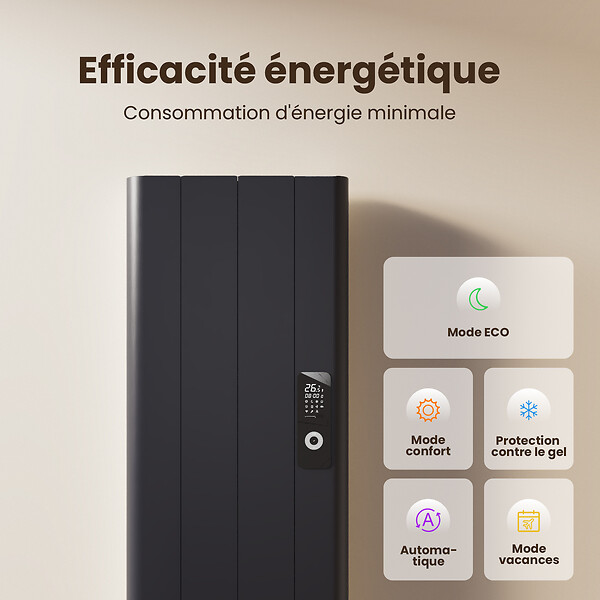 EMKE - Radiateur Intelligent EMKE à Courbe Aluminium 1000W - Dimensions 1600x362mm - Contrôle WiFi, Alexa, Google Home - Gris Anthracite - large