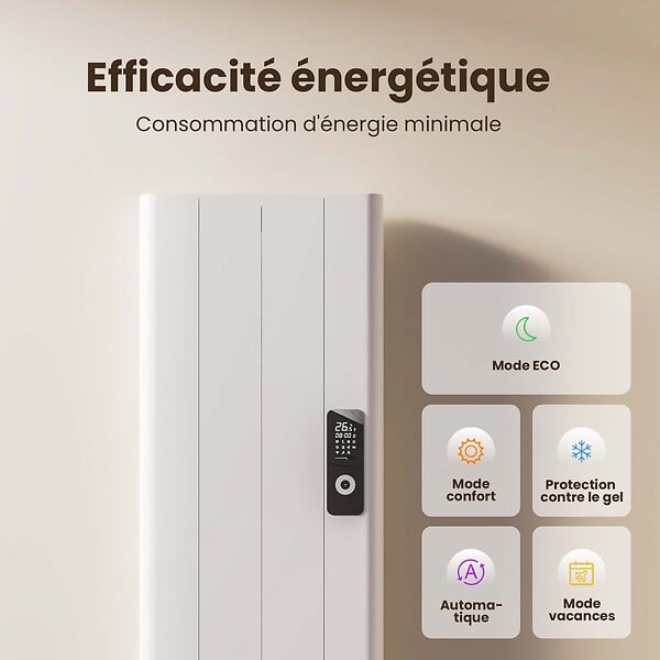 EMKE - Radiateur Intelligent EMKE à Courbe Aluminium 1000W - Dimensions 1600x362mm - Contrôle WiFi, Alexa, Google Home - Blanc - large