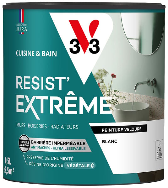 V33 - Peinture murale cuisine et bain - Blanc velours - 0,5L - large