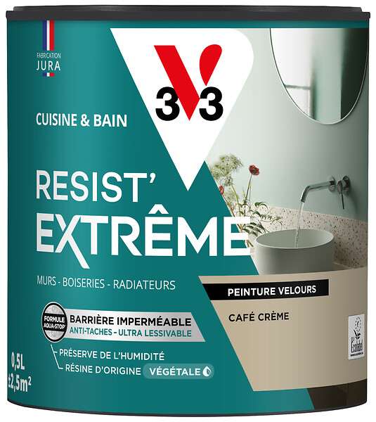 V33 - Peinture murale résine - Cuisine et bain Resist' Extrême - Café Crème - 0,5L - large