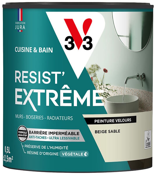 V33 - Peinture cuisine et bain Resist' Extrême Beige sable - 0,5L - large
