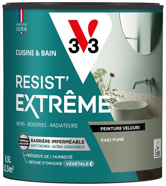V33 - Peinture pièce humide - Resist' Extrême - Kaki fumé - 0,5L - large