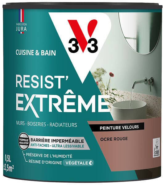 V33 - Peinture murale Resist' extrême Ocre rouge velours 0,5L - large