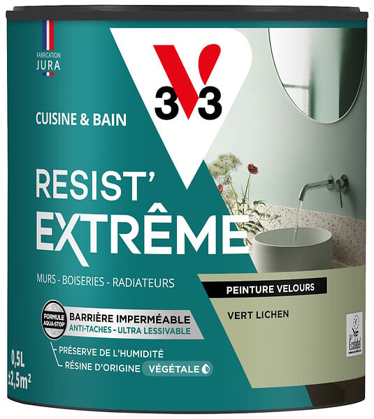 V33 - Peinture murale Resist' extrême Cuisine bain Vert lichen0,5L - large
