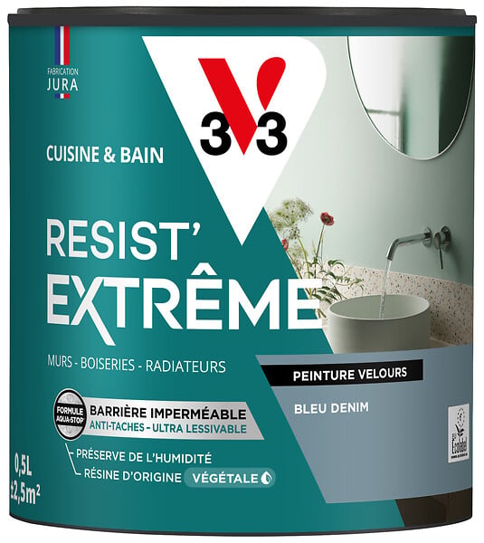 V33 - Peinture murale Resist' extrême - Bleu denim velours - 0,5L - large