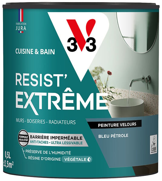 V33 - Peinture cuisine et bain Resist' extrême Bleu pétrole 0,5L - large