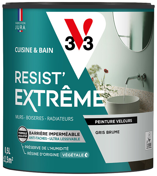V33 - Peinture cuisine et bain - Gris brume - 0,5L - large