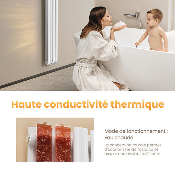 EMKE - EMKE Radiateur eau chaude en acier Tube Rond Radiateur Mural Blanc 160x24cm 775W Double Couche - large