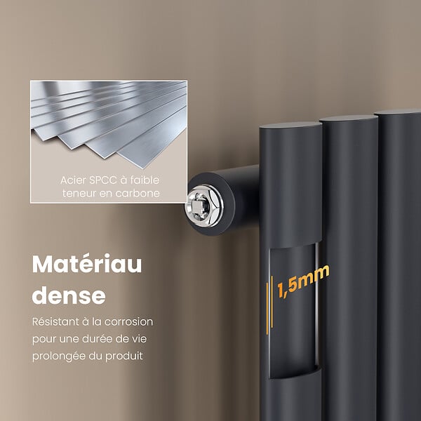 EMKE - EMKE Radiateur eau chaude en acier Tube Rond Radiateur Mural Anthracite 90x24cm 236W Seule Couche - large