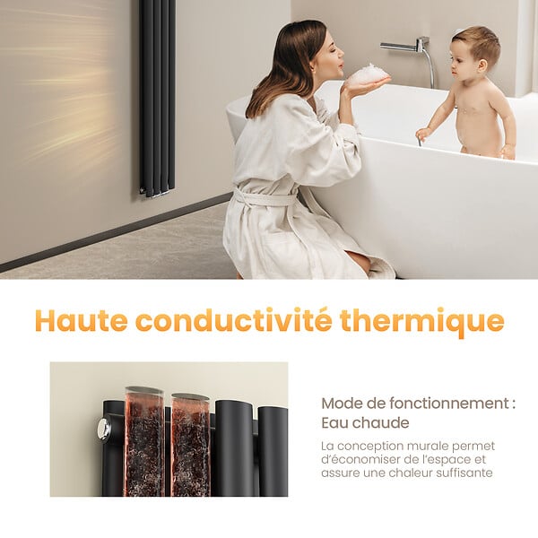 EMKE - EMKE Radiateur eau chaude en acier Tube Rond Radiateur Mural Anthracite 160x24cm 775W Double Couche - large