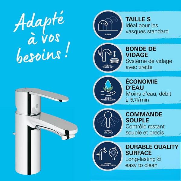 GROHE - Mitigeur lavabo Grohe Wave Cosmopolitan taille S - large