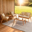 CONCEPT USINE - Salon de jardin 4 places en bois avec 2 tables beige et bois ROSARIO - vignette