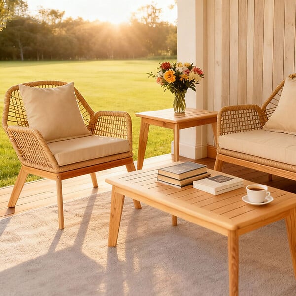 CONCEPT USINE - Salon de jardin 4 places en bois avec 2 tables beige et bois ROSARIO - large