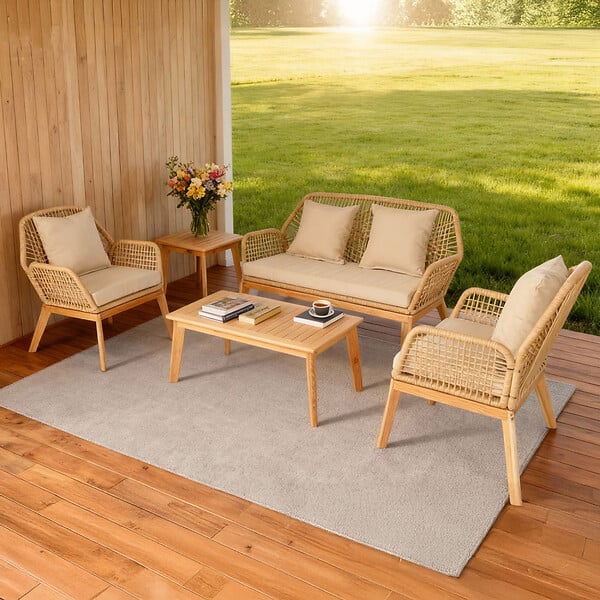 CONCEPT USINE - Salon de jardin 4 places en bois avec 2 tables beige et bois ROSARIO - large