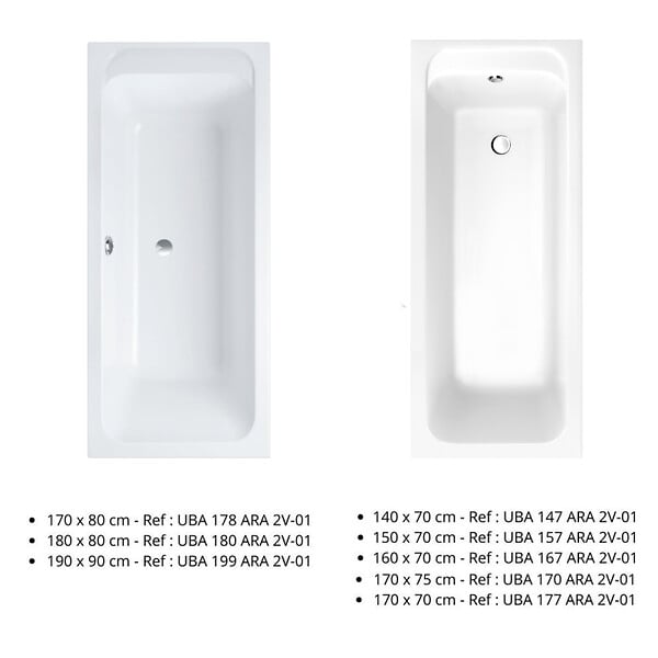 VILLEROY ET BOCH - Baignoire droite 170 X 80  Architectura acrylique avec pieds - large