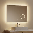 EMKE - EMKE Miroir lumineux salle de bain 80x60cm, Miroir LED avec Interrupteur Tactile, Anti-buée, 3x Grossissement, 3 couleurs de Lumières - vignette