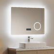 EMKE - EMKE LED Miroir lumineux salle de bain 80x60cm,Interrupteur Tactile, Anti-buée, 3x Grossissement, Horloge, Lumière Blanche Froide - vignette