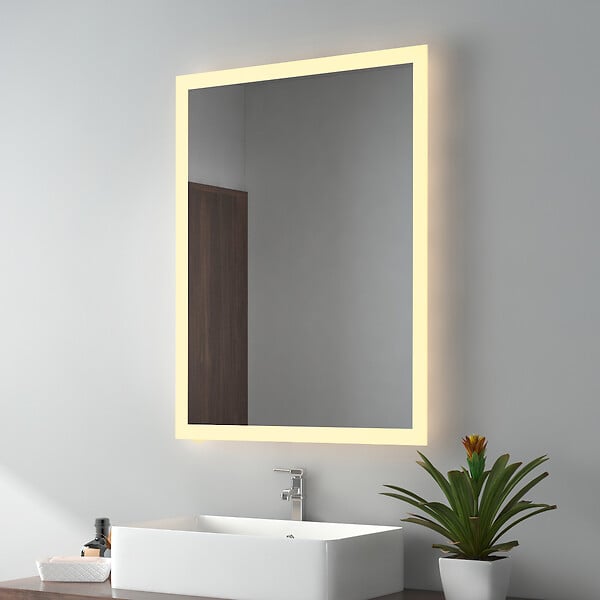 EMKE - EMKE Miroir lumineux salle de bain 80x60cm, Miroir LED avec Interrupteur à bouton, Anti-buée, Miroir avec éclairage lumière Blanche Froide/Chaude - large