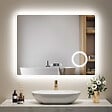 EMKE - EMKE LED Miroir lumineux salle de bain 90x70cm,Interrupteur Tactile, Anti-buée, 3x Grossissement, Horloge, Lumière Blanche Froide - vignette