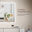 EMKE - EMKE LED Miroir lumineux salle de bain 90x70cm,Interrupteur Tactile, Anti-buée, 3x Grossissement, Horloge, Lumière Blanche Froide - vignette