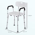 HOMCOM - Chaise de douche siège de douche ergonomique hauteur réglable pieds antidérapants charge max. 135 Kg alu HDPE blanc - vignette