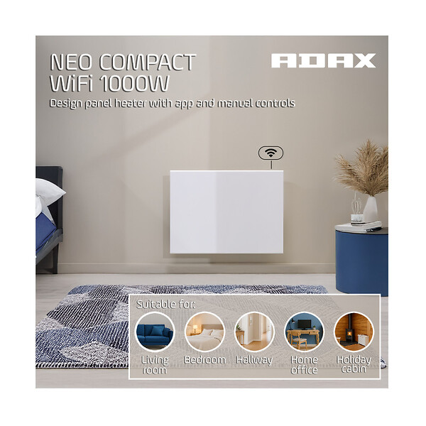 ADAX - Radiateur électrique compact ADAX connecté Wi-FI - Blanc - 1000 W - NEO COMPACT 10 KWT - large