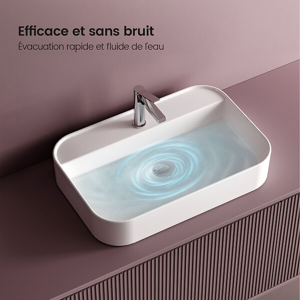 EMKE - EMKE Vasque à Poser en Céramique 70 x 40 cm – Lavabo Rectangulaire Blanc Brillant avec Pré-perçage Robinet - large