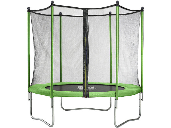 HABITAT ET JARDIN - Trampoline " Yoopi " - Ø 2.44 m - Vert - avec filet + échelle + couverture + kit d'ancrage - large