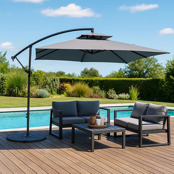 CONCEPT USINE - Parasol gris déporté carré 3 x 3 m CAPRI $ - large