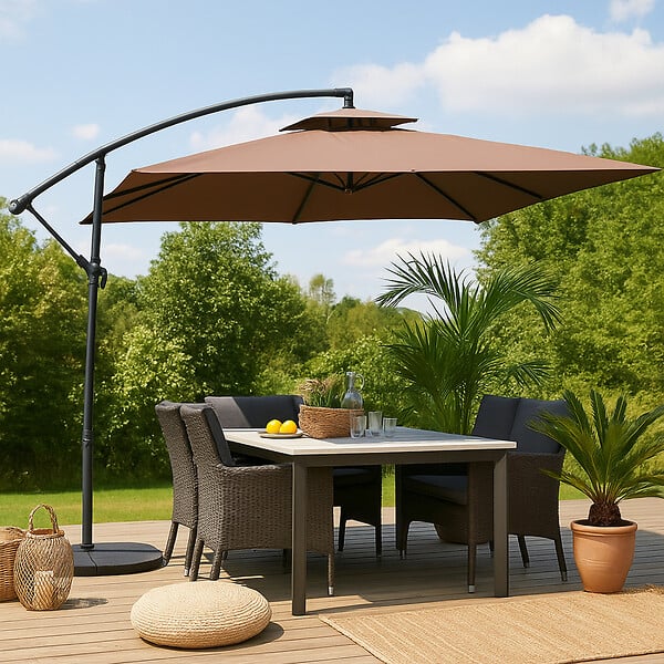 CONCEPT USINE - Parasol marron déporté rond 295 x 295 m CAPRI $ - large