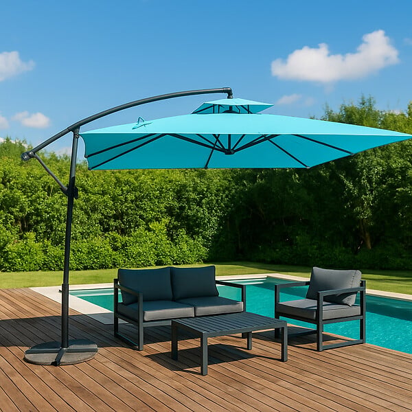 CONCEPT USINE - Parasol  bleu déporté rond 2,95 x 2,95 m CAPRI - large
