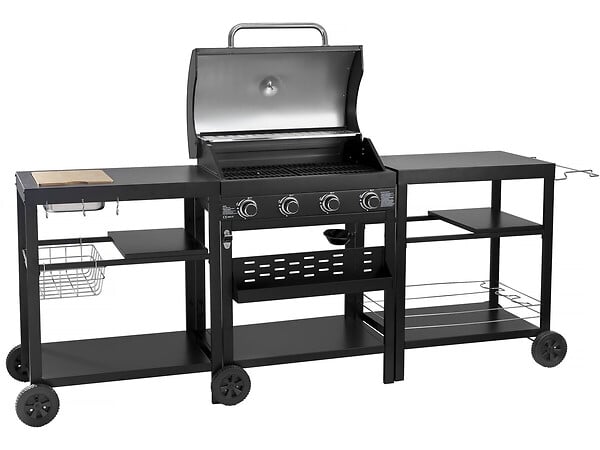 HABITAT ET JARDIN - Barbecue à gaz cuisine d'extérieur - 12 kw - 4 brûleurs - Noir - large