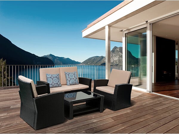 HABITAT ET JARDIN - Ensemble de meubles de terrasse "Ilana" - 4 pièces - Osier - Noir - large