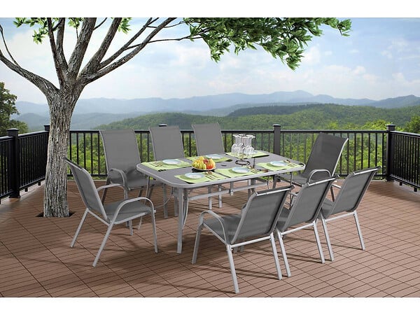 HABITAT ET JARDIN - Table et chaises de jardin en textilène "cordoba + Porto" 8 personnes gris clair - large