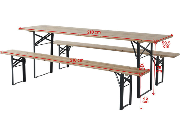 HABITAT ET JARDIN - Table de jardin brasserie pliante avec 2 bancs " Lisbonne " - 218 x 59,5 x 75 cm -  Marron - large
