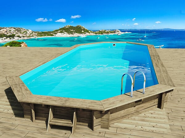 HABITAT ET JARDIN - Piscine bois " Ibiza " - 8.57 x 4.57 x 1.31 m + Pompe à chaleur 6.1 kW - large