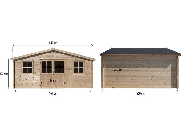 HABITAT ET JARDIN - Abri de jardin bois "Alex" - 20.20 m² - 4.80 x 4.00 x 2.39 m - 28 mm - large