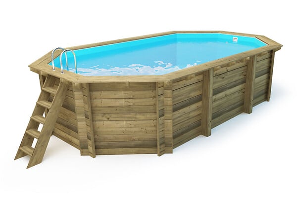 HABITAT ET JARDIN - Piscine bois " Miami 145 " - 4.86 x 3.36 x 1.45 m + Bâche à bulles 180 µ + Bâche hiver 280 gr/m² - large