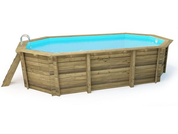 HABITAT ET JARDIN - Piscine bois " Miami 145 " - 4.86 x 3.36 x 1.45 m + Bâche à bulles 180 µ + Bâche hiver 280 gr/m² - large