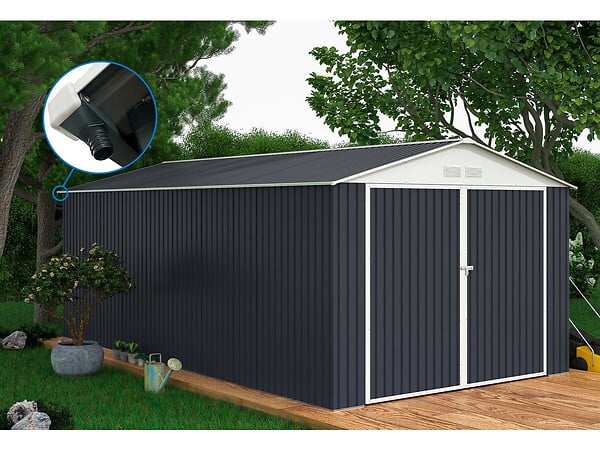 HABITAT ET JARDIN - Garage métal " Houston" - 15,36 m² avec gouttière  - Anthracite - large