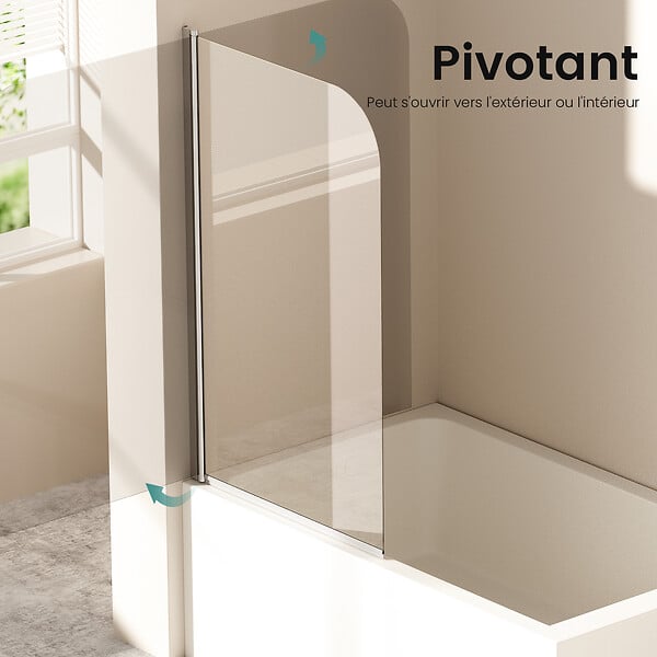 EMKE - Pare-Baignoire EMKE en Verre Sécurit 6 mm - Paroi de Douche Nano Anti-Tache 80 x 140 cm, Installation Facile - large