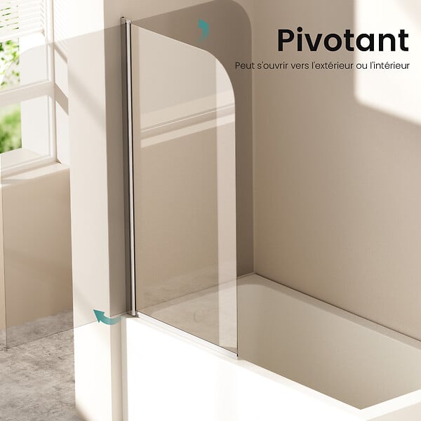 EMKE - Pare-Baignoire EMKE en Verre Sécurit 6 mm - Paroi de Douche Nano Anti-Tache 70 x 140 cm, Installation Facile - large