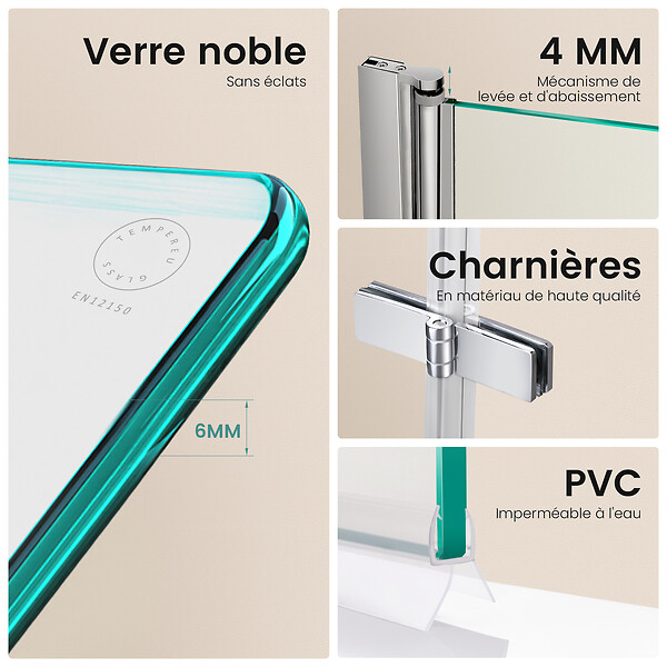 EMKE - Pare-Baignoire EMKE en Verre Sécurit 6 mm - Paroi de Douche Nano Anti-Tache 70 x 140 cm, Installation Facile - large