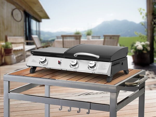 HABITAT ET JARDIN - Plancha gaz avec couvercle "Rasio" - 7.5 KW - 3 brûleurs - Noir - large