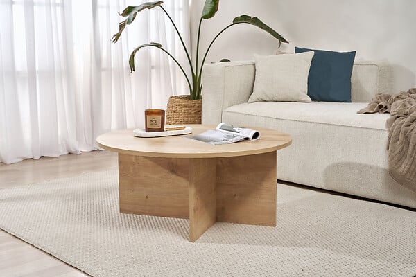 HABITAT ET JARDIN - Table basse en bois "Soleil" - 90 x 90 x 40 cm - Chêne Saphir - large