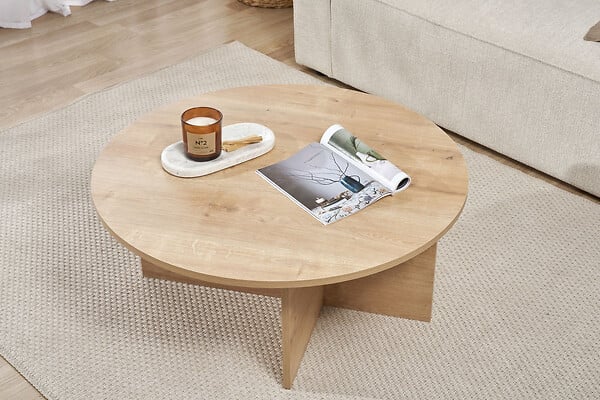 HABITAT ET JARDIN - Table basse en bois "Soleil" - 90 x 90 x 40 cm - Chêne Saphir - large