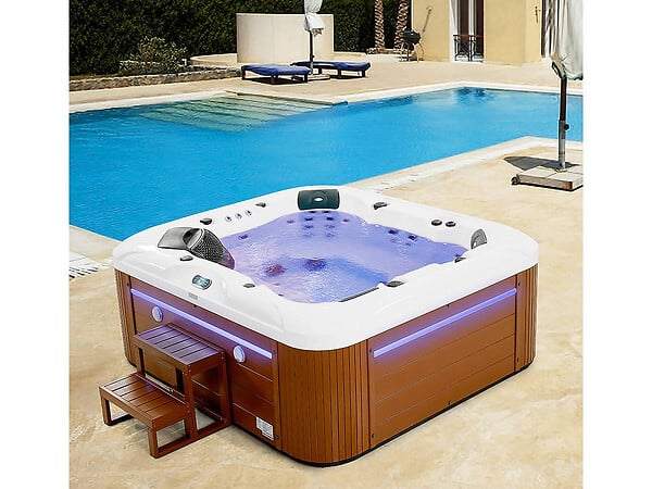 HABITAT ET JARDIN - Spa LED "Bora-Bora" - 6 places - Cuve blanche - système Balboa -  Enceintes bluetooth intégrées - large