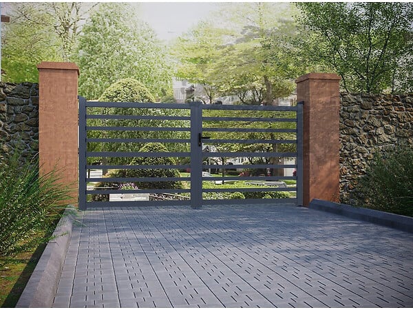 HABITAT ET JARDIN - Portail aluminium ajouré "Martin" - 340 x 180 cm - Gris - large